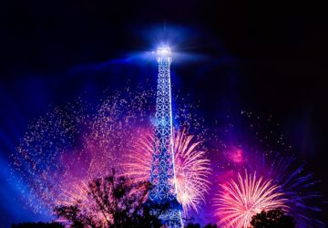 photo of eiffel tower with fireworks background